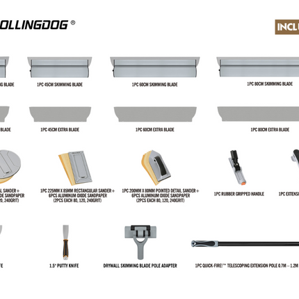 50530-drywall sanding set, skimming blade set, wall finishing kit, SURFEX drywall tools, professional drywall kit, drywall sanding and finishing tools