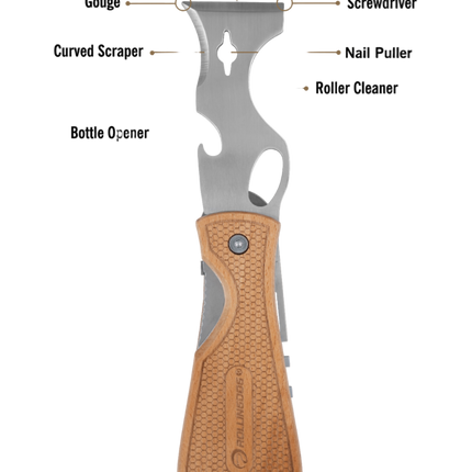 50531-DOBERMAN Multi-Tool showing folding blade, belt clip, and hammer cap for painter’s multi-purpose use