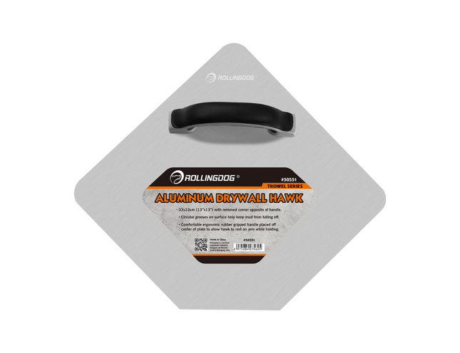 50551-13" aluminum drywall hawk with rubber grip handle and grooved surface