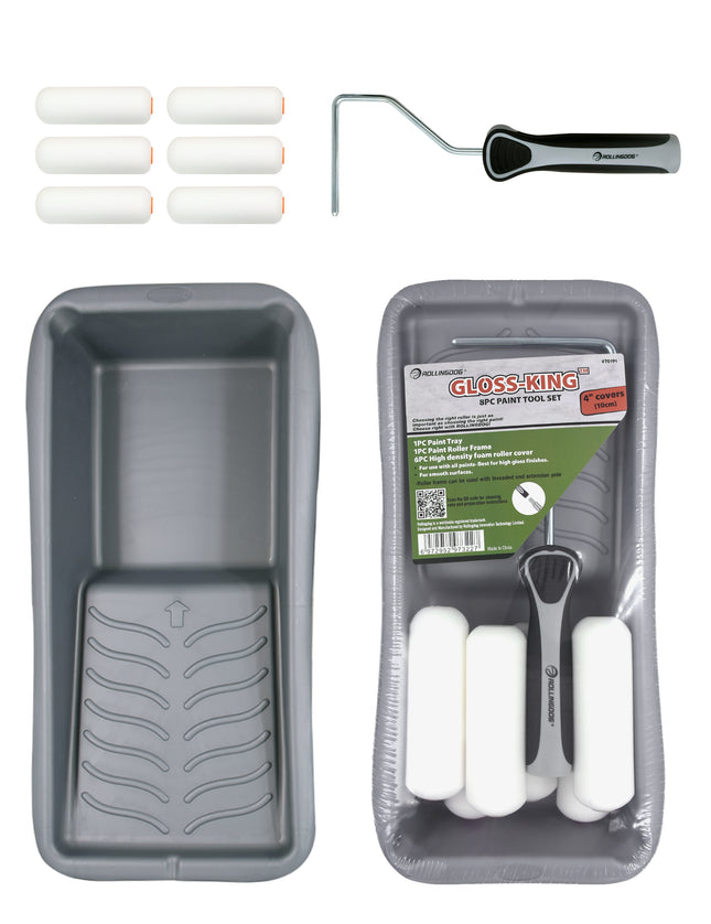 GLOSS-KING™ 8PC Paint Tool Set – 4" Foam Roller Kit for High Gloss Finishes