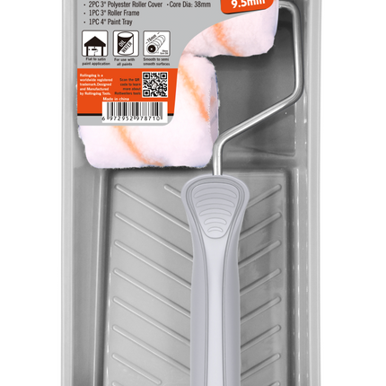 4 piece mini paint roller set with tray, frame, and two polyester roller covers