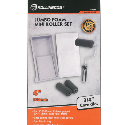 8PC Jumbo Foam Roller Set –  4″ Frame with Tray & Liners