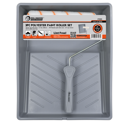 3 piece polyester paint roller set with frame, tray, and 1/2 inch nap roller cover