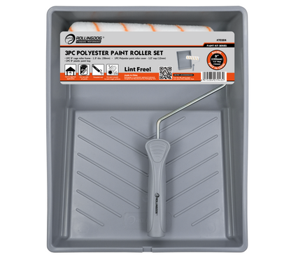 3 piece polyester paint roller set with frame, tray, and 1/2 inch nap roller cover