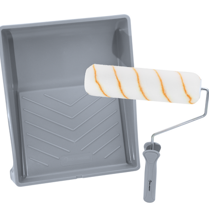 Durable 9 inch paint roller frame with polyester roller and tray