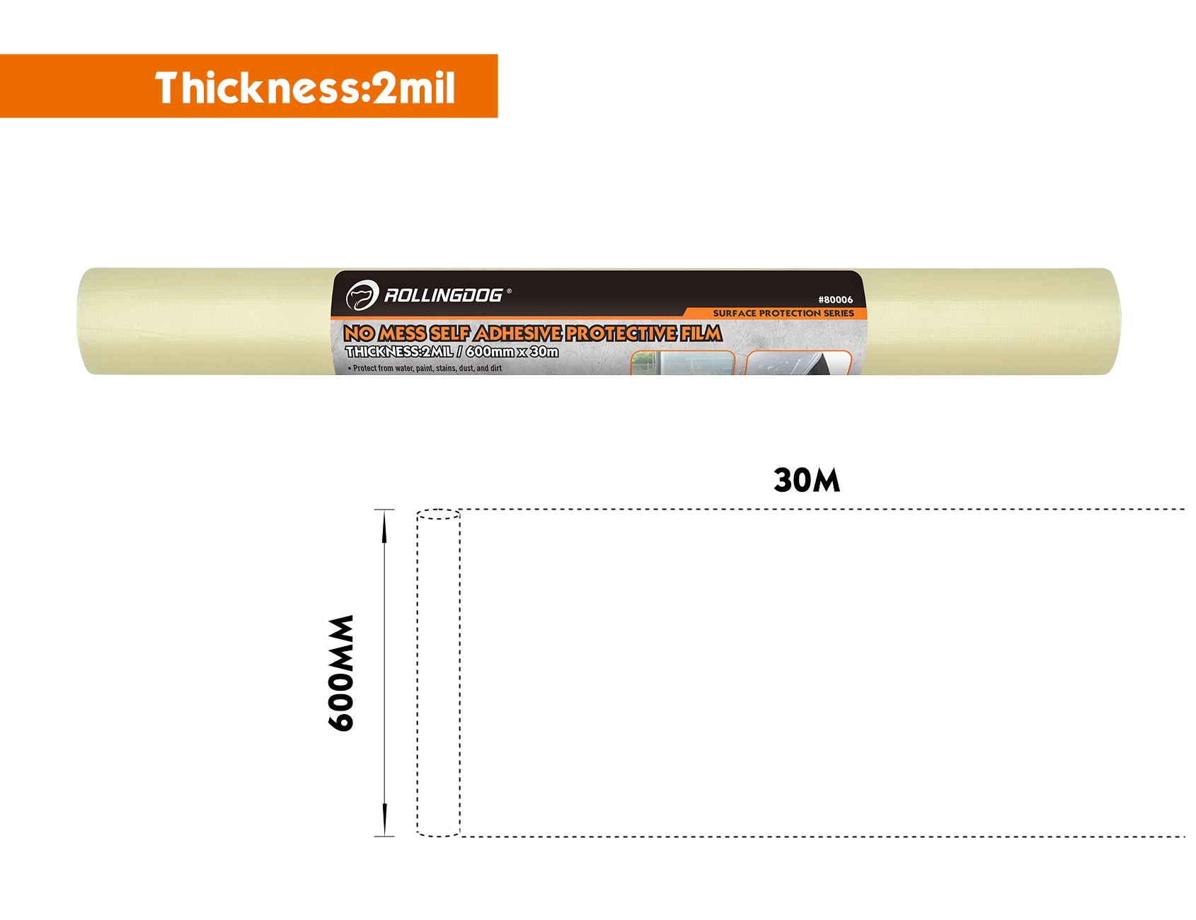 80006-measurements of Roll of No Mess Self Adhesive Protective Film for surface protection