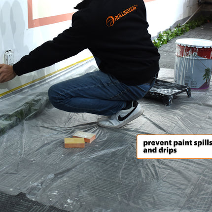 80046-Painter applying 55mm pre-taped masking film on window trim