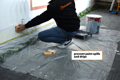 80046-Painter applying 55mm pre-taped masking film on window trim