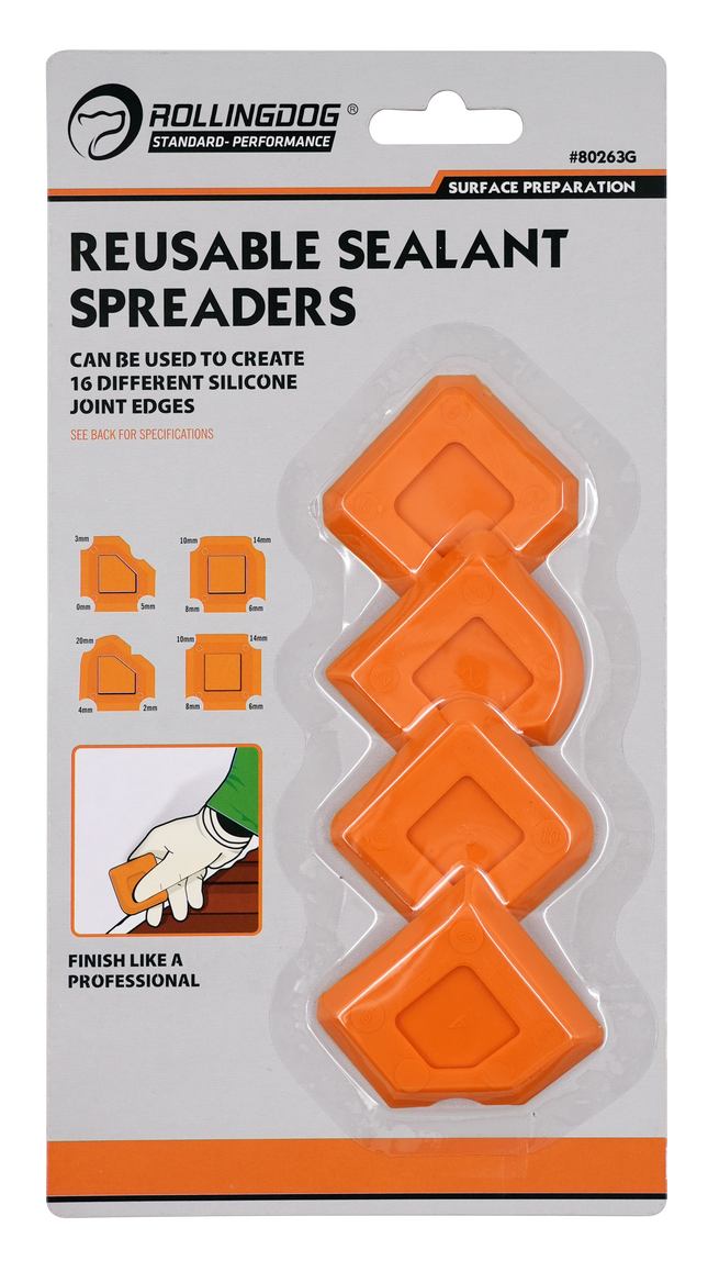 RollingDog reusable sealant spreaders with orange tools
