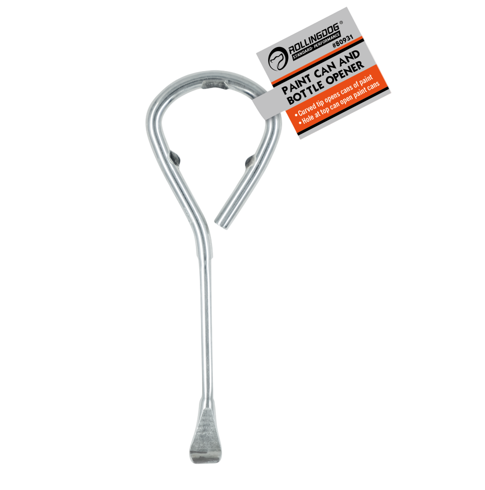 Durable ROLLINGDOG paint can opener with curved tip and bottle opener design