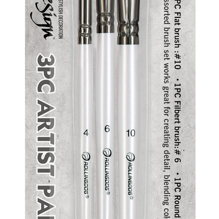 Rolling Dog Artist Paint Brush Set packaging with brushes inside