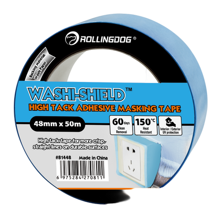 Washi paper-backed ROLLINGDOG painter’s tape with strong high tack adhesion