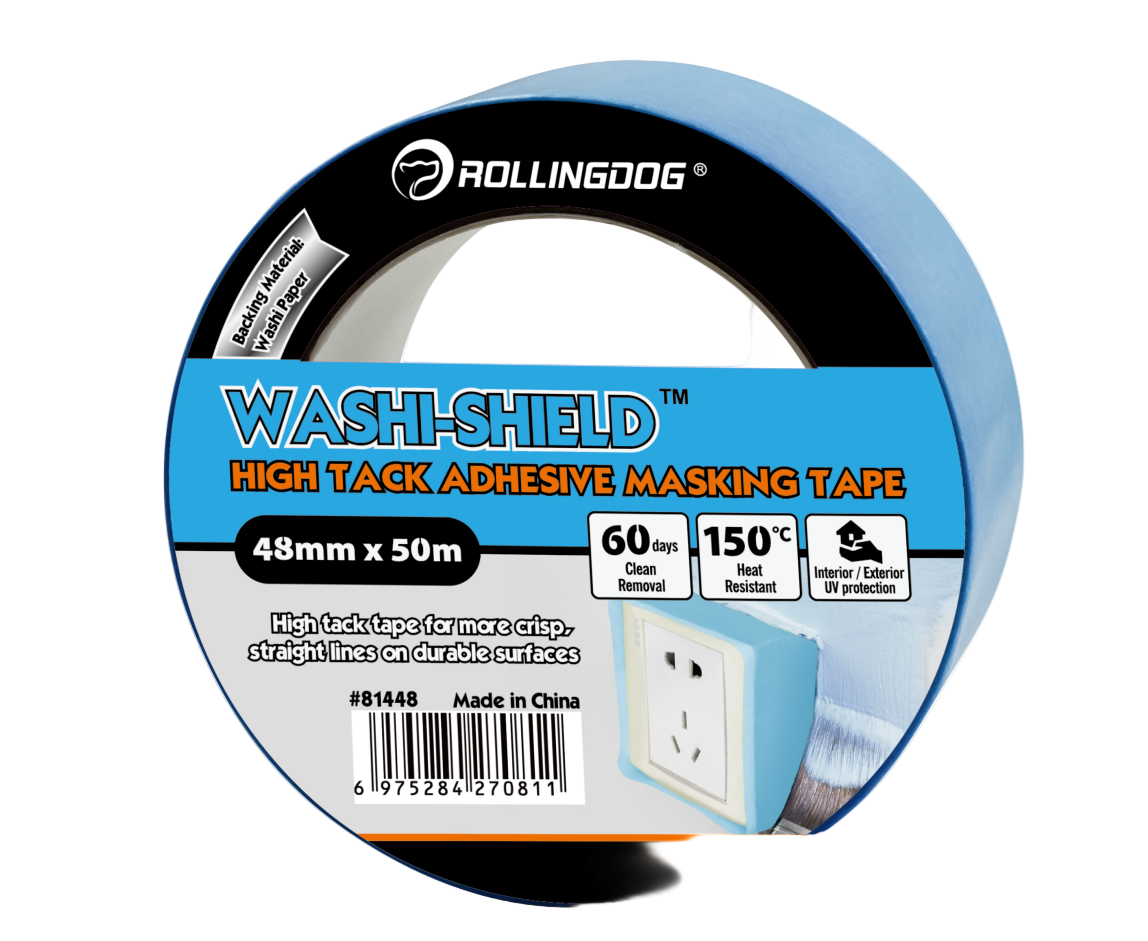 Washi paper-backed ROLLINGDOG painter’s tape with strong high tack adhesion
