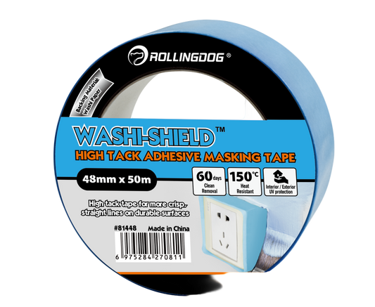 Washi paper-backed ROLLINGDOG painter’s tape with strong high tack adhesion
