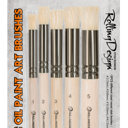 Packaging of Rolling Dog paint brushes with brand name and product details.