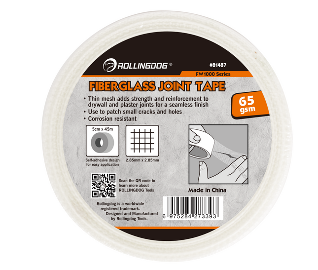 Professional-grade fiberglass mesh joint tape with self-adhesive backing