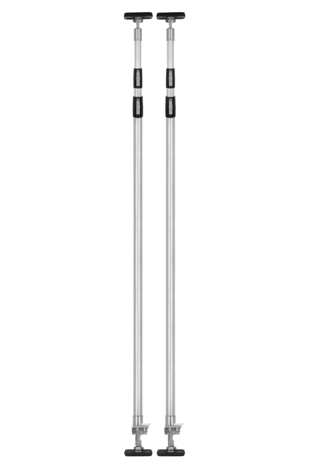 Telescoping aluminum ROLLINGDOG dust containment poles with press tab lock