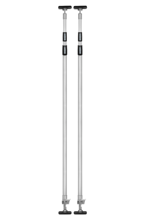 Telescoping aluminum ROLLINGDOG dust containment poles with press tab lock
