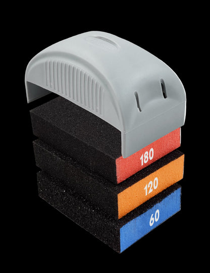 90163-4 PC hand sanding block kit with ergonomic grip and 3 sanding sponges