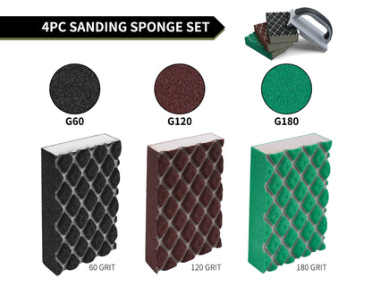 90177-4 PC sanding sponge set with ergonomic handle and 3 sanding sponges