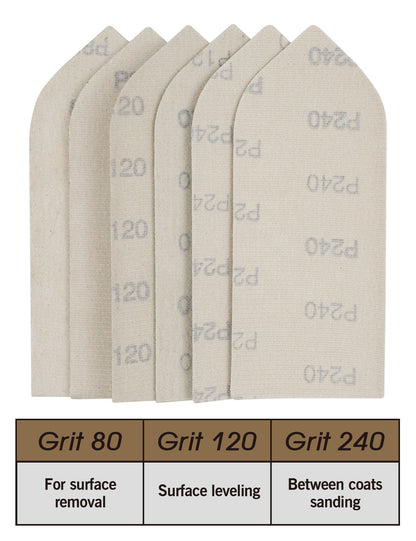 90178-4-Sandpaper sheets in 80, 120, and 240 grit displayed with sander