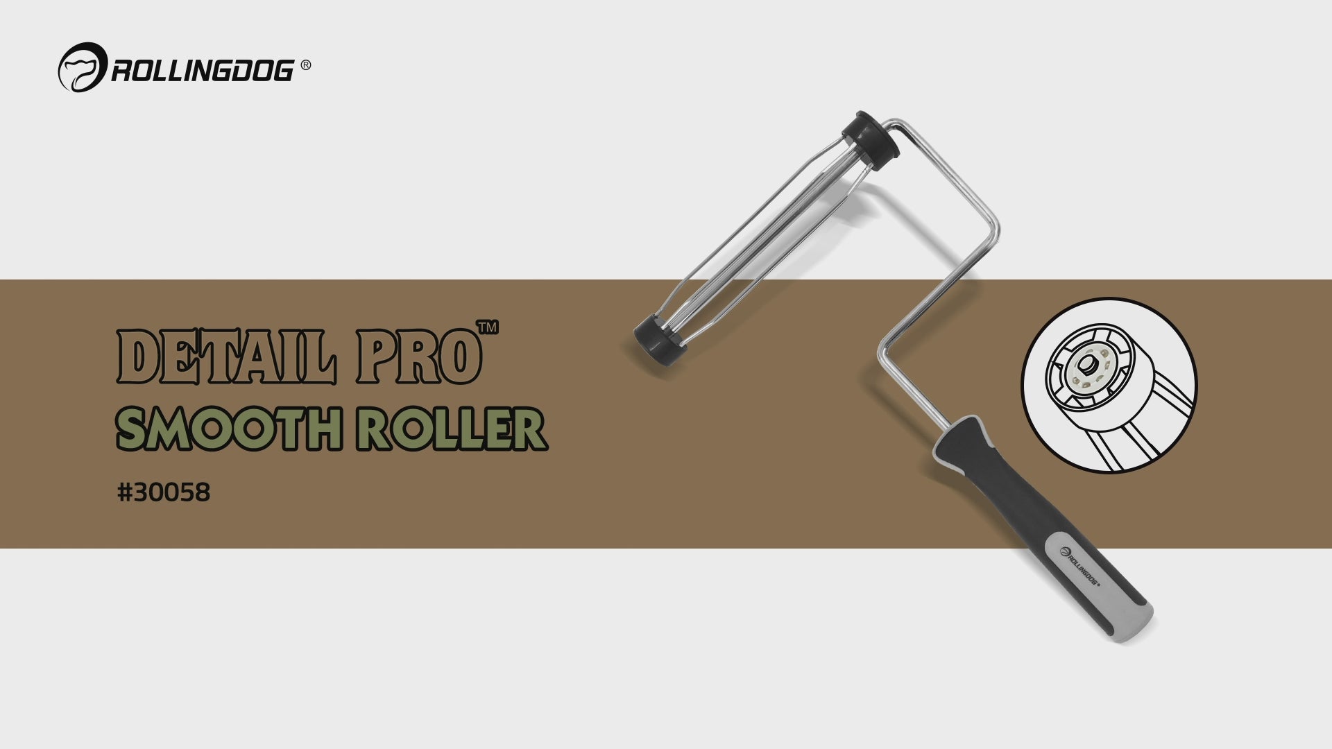 Soft rubber grip handle on DETAIL PRO 9 inch professional paint roller frame